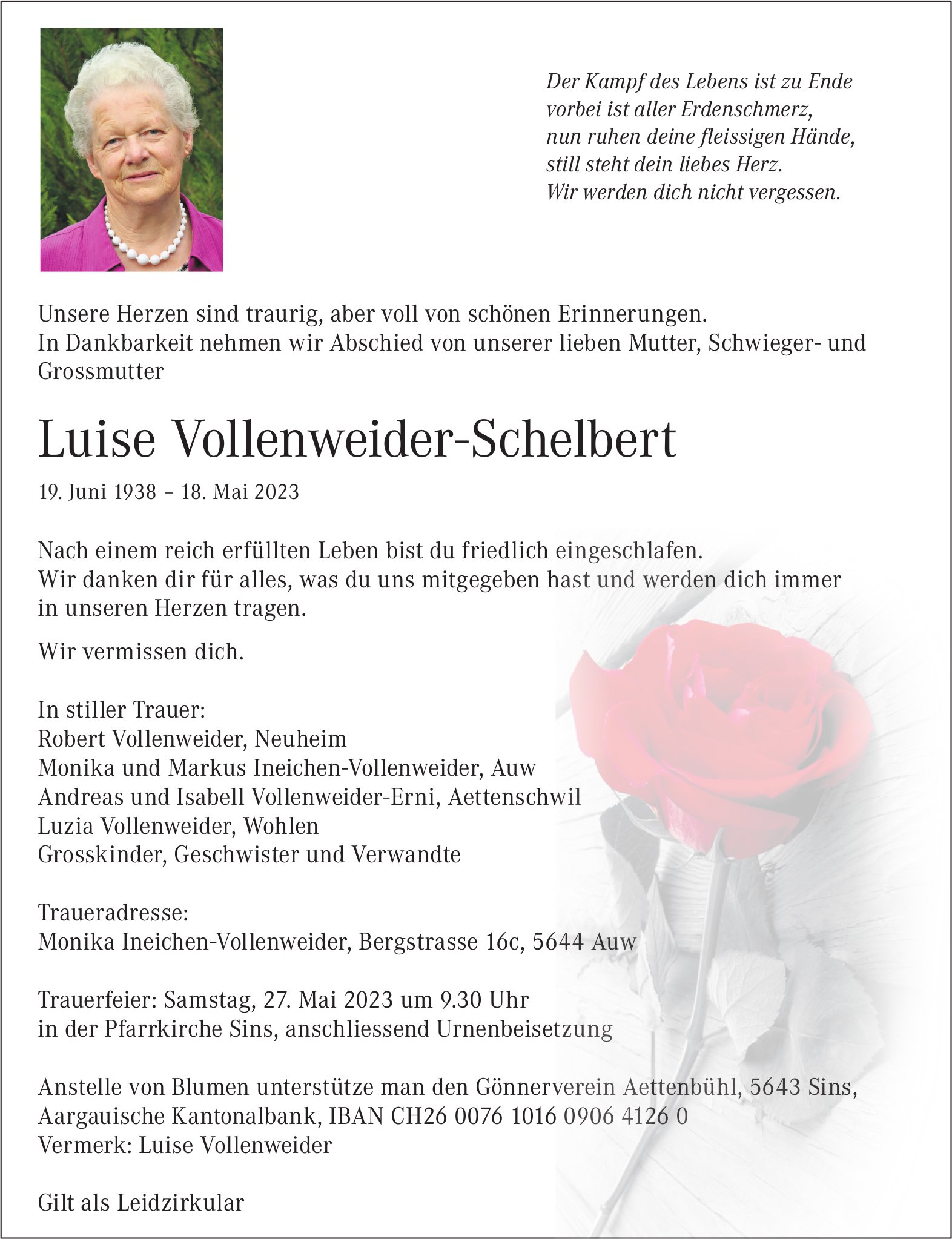 Vollenweider-Schelbert Luise, Mai 2023 / TA