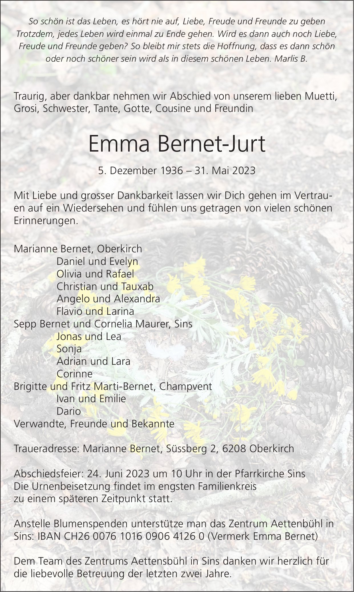 Bernet-Jurt Emma, Mai 2023 / TA