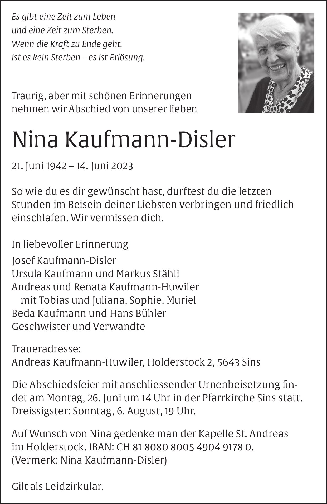Kaufmann-Disler Nina, Juni 2023 / TA