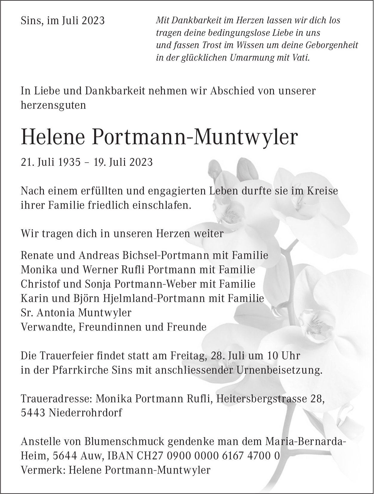 Portmann-Muntwyler Helene, Juli 2023 / TA