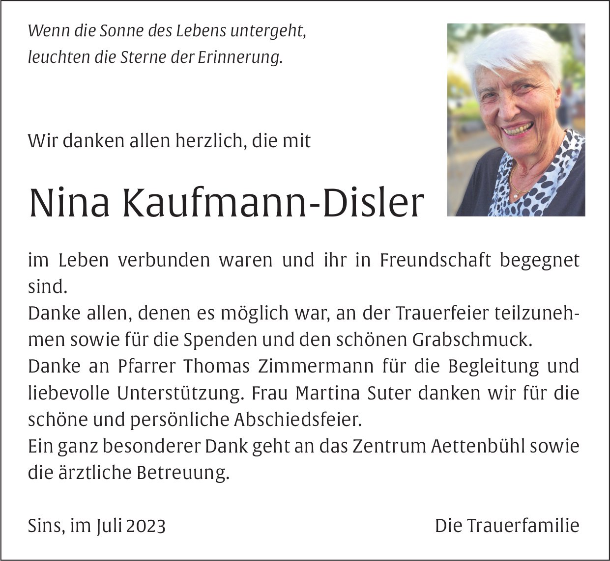 Kaufmann-Disler Nina, im Juli 2023 / DS