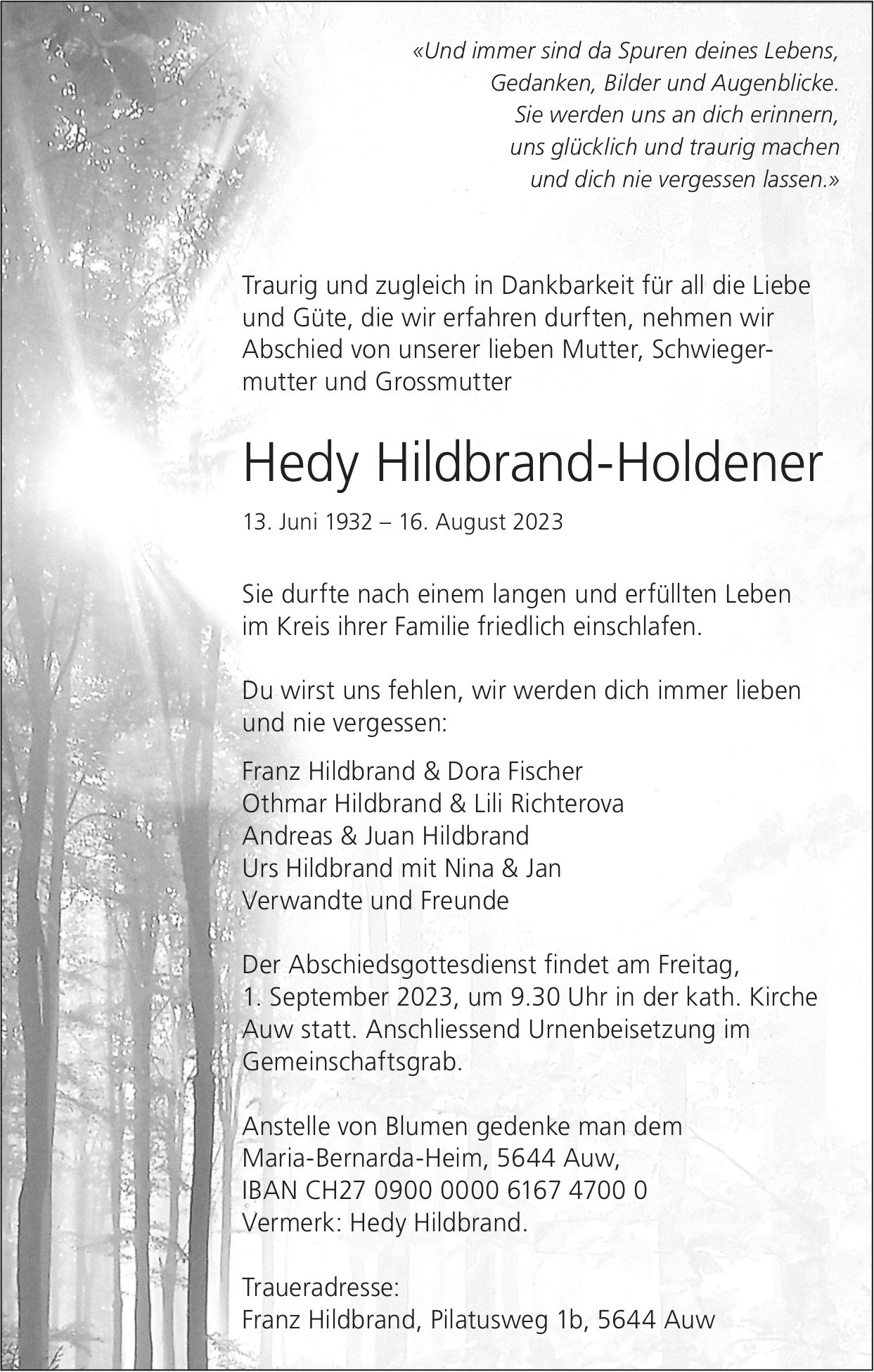 Hildbrand-­Holdener Hedy, August 2023 / TA