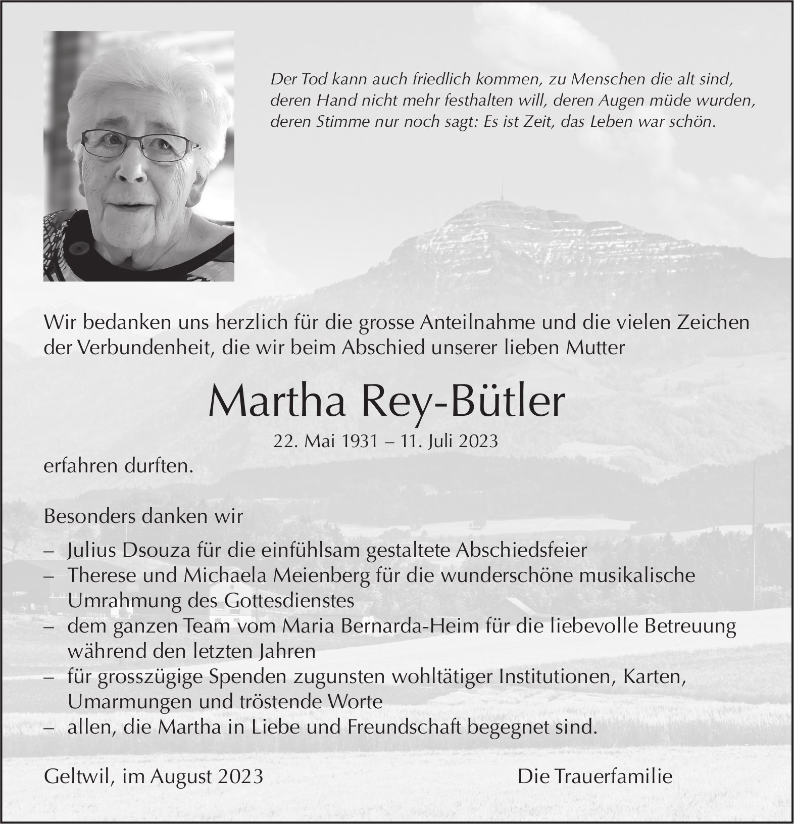 Rey-Bütler Martha, im August 2023 / DS