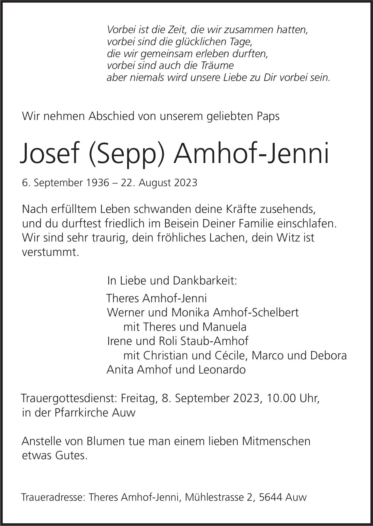Amhof-Jenni Josef (Sepp), August 2023 / TA