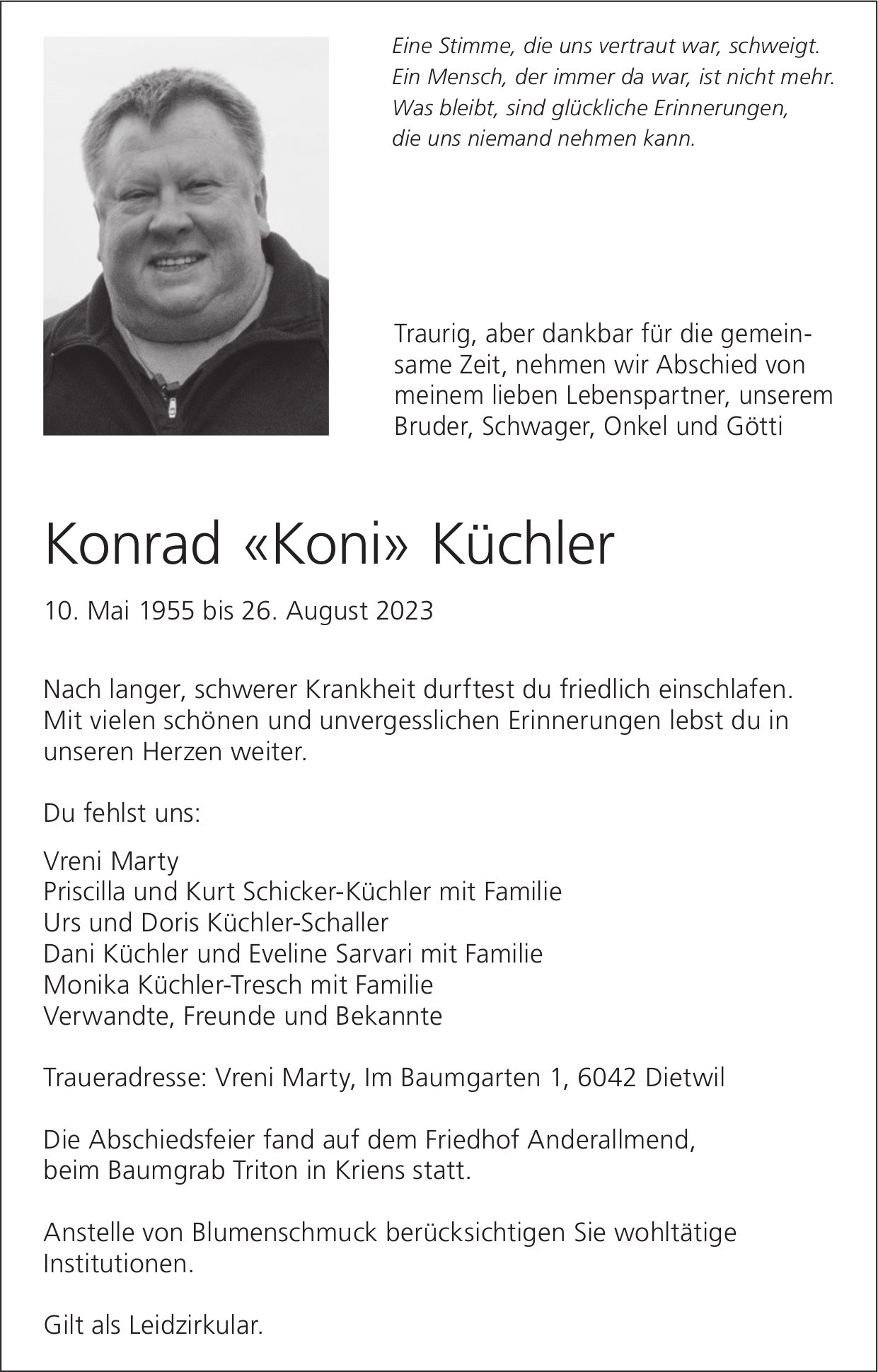 Küchler Konrad «Koni», August 2023 / TA