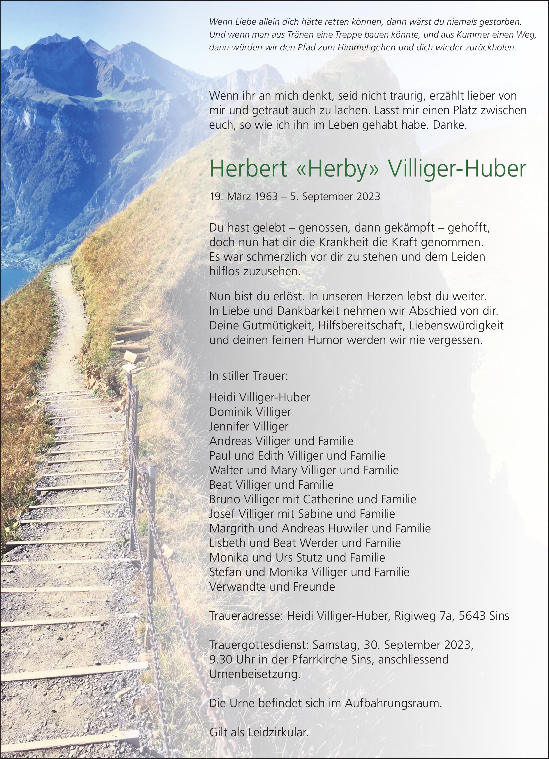 Villiger-Huber Herbert «Herby», September 2023 / TA