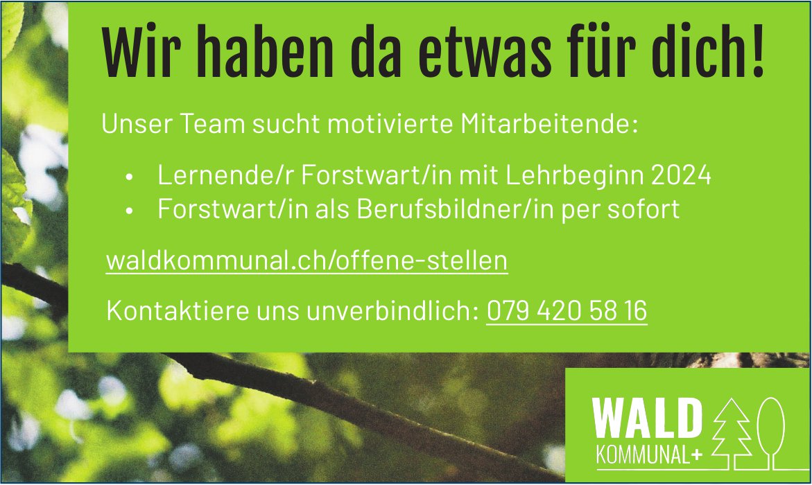 Wald Kommunal+, Lehrstellen als Forstwart/in und Frostwart/in Berufsbildner/in