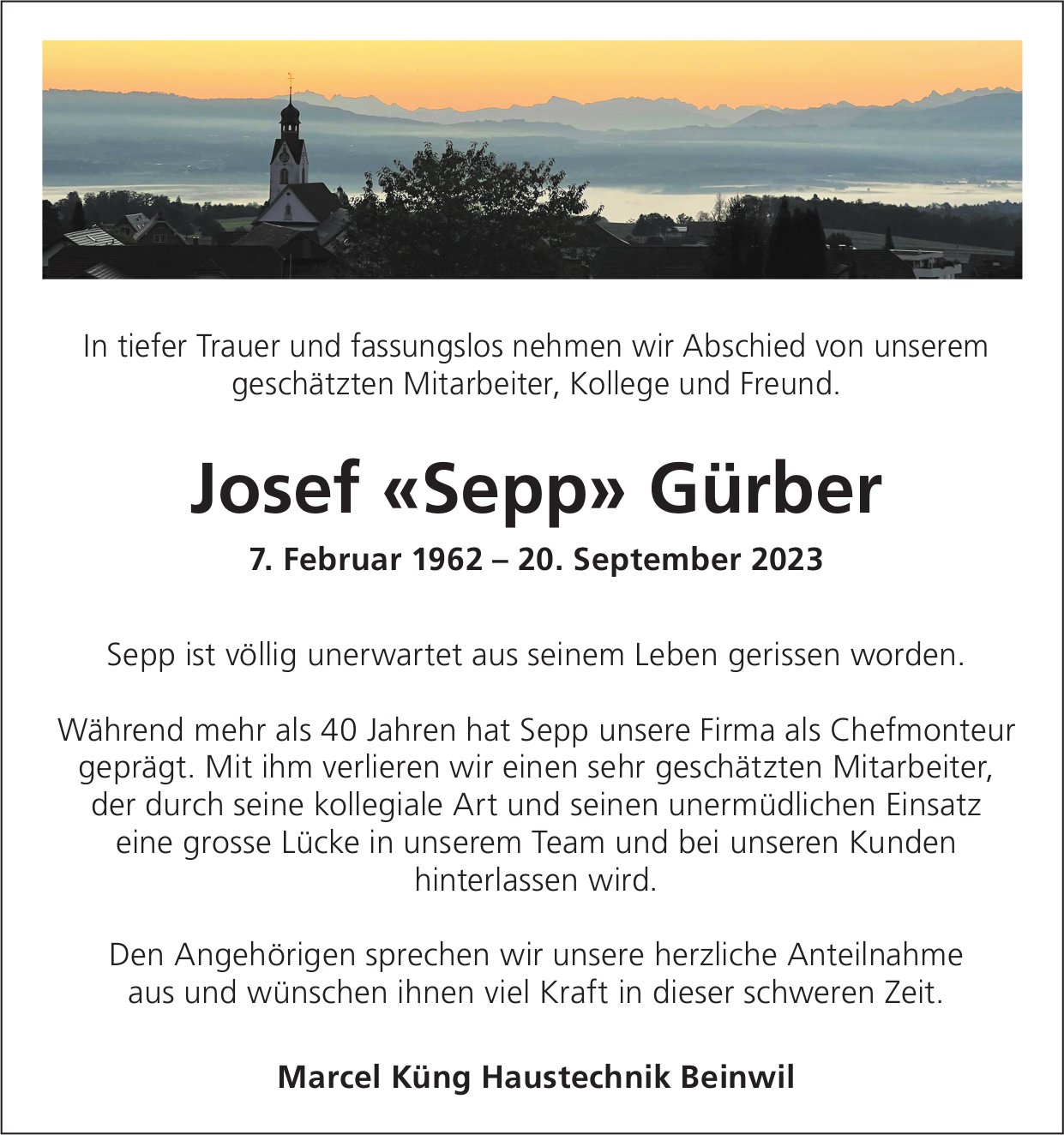Gürber Josef «Sepp», September 2023 / TA