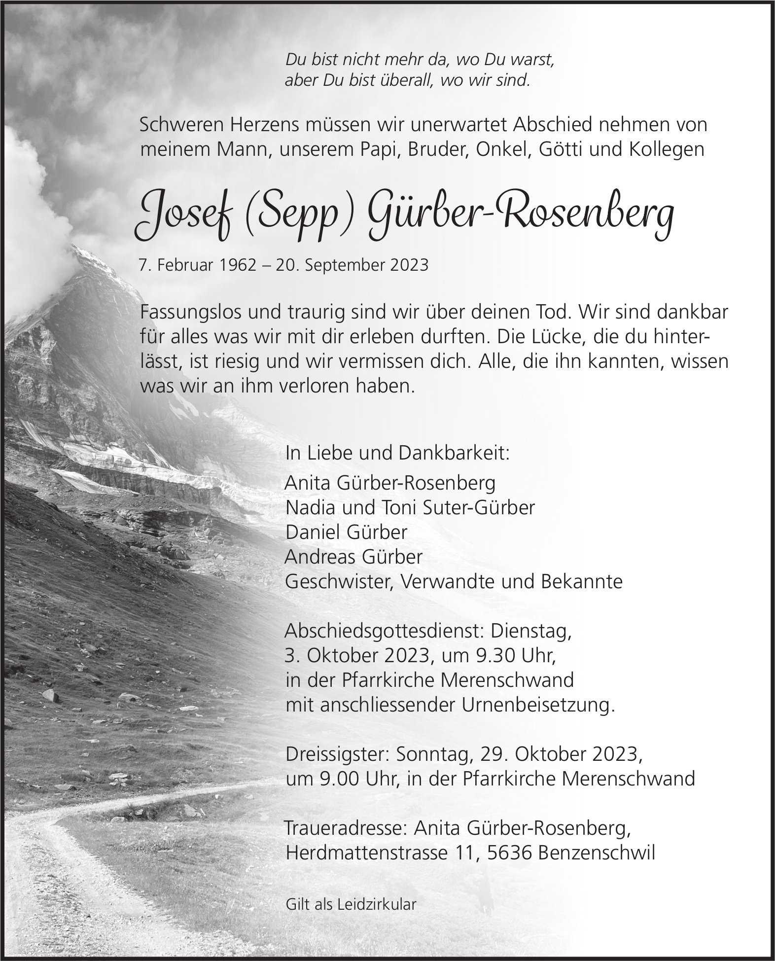 Gürber-Rosenberg Josef (Sepp), September 2023 / TA