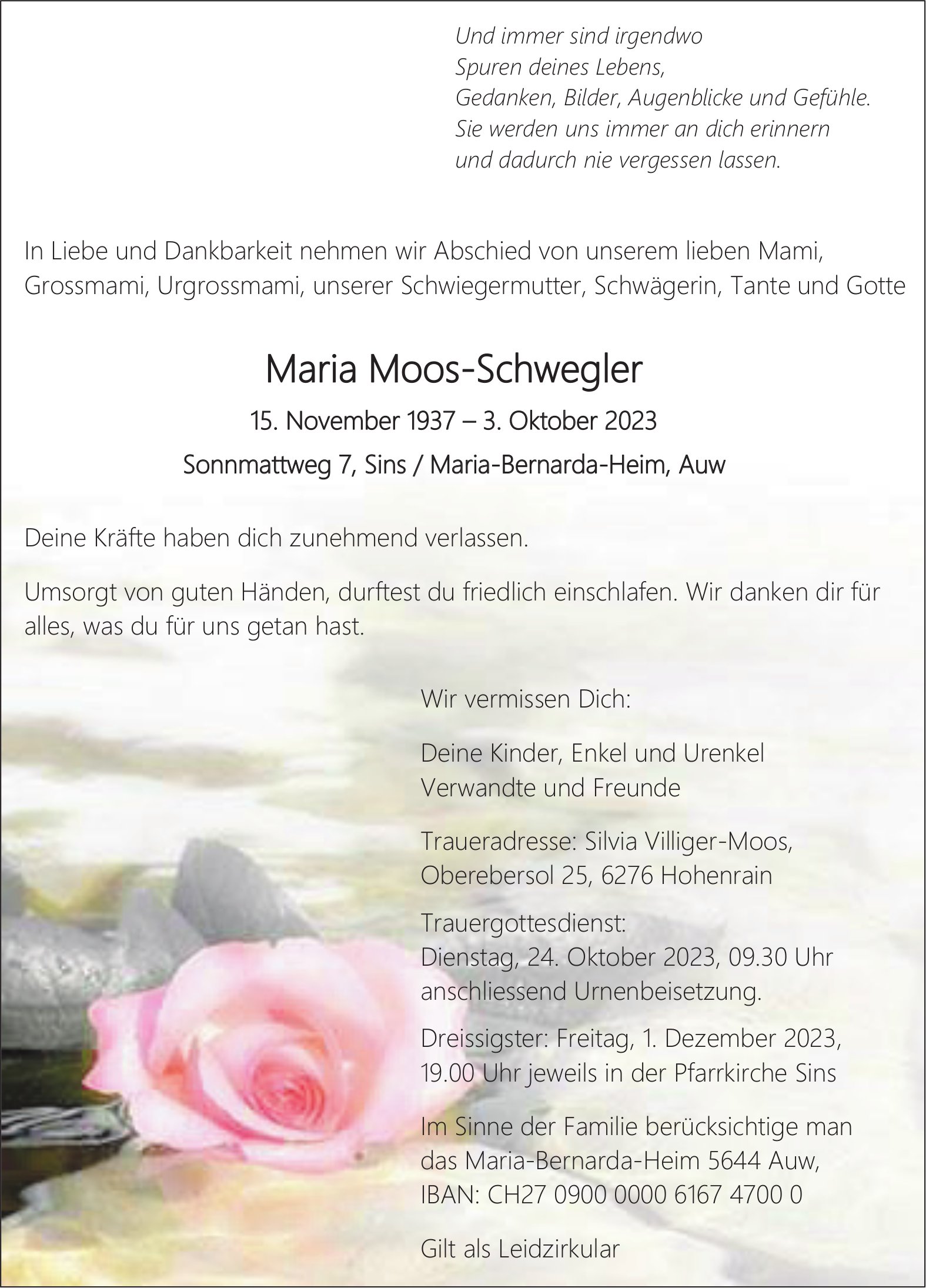Maria Moos-Schwegler, Oktober 2023 / TA