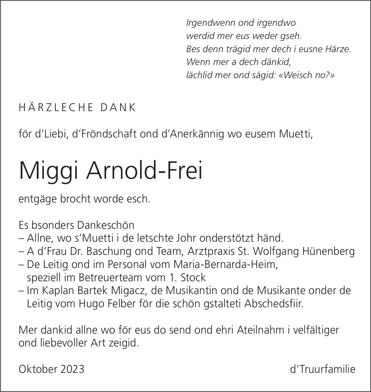 Miggi Arnold-Frei, im Oktober 2023 / DS