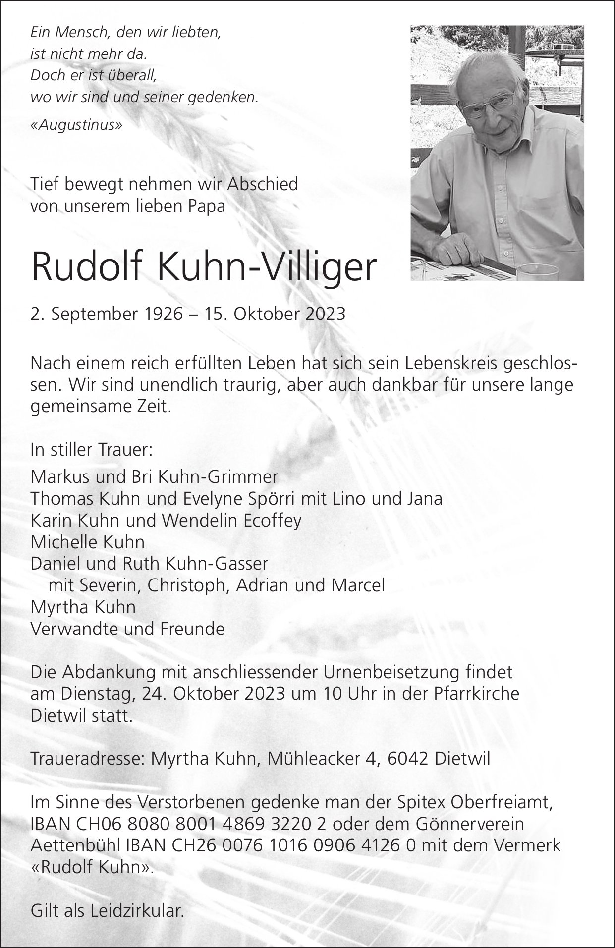 Kuhn-Villiger Rudolf, Oktober 2023 / TA