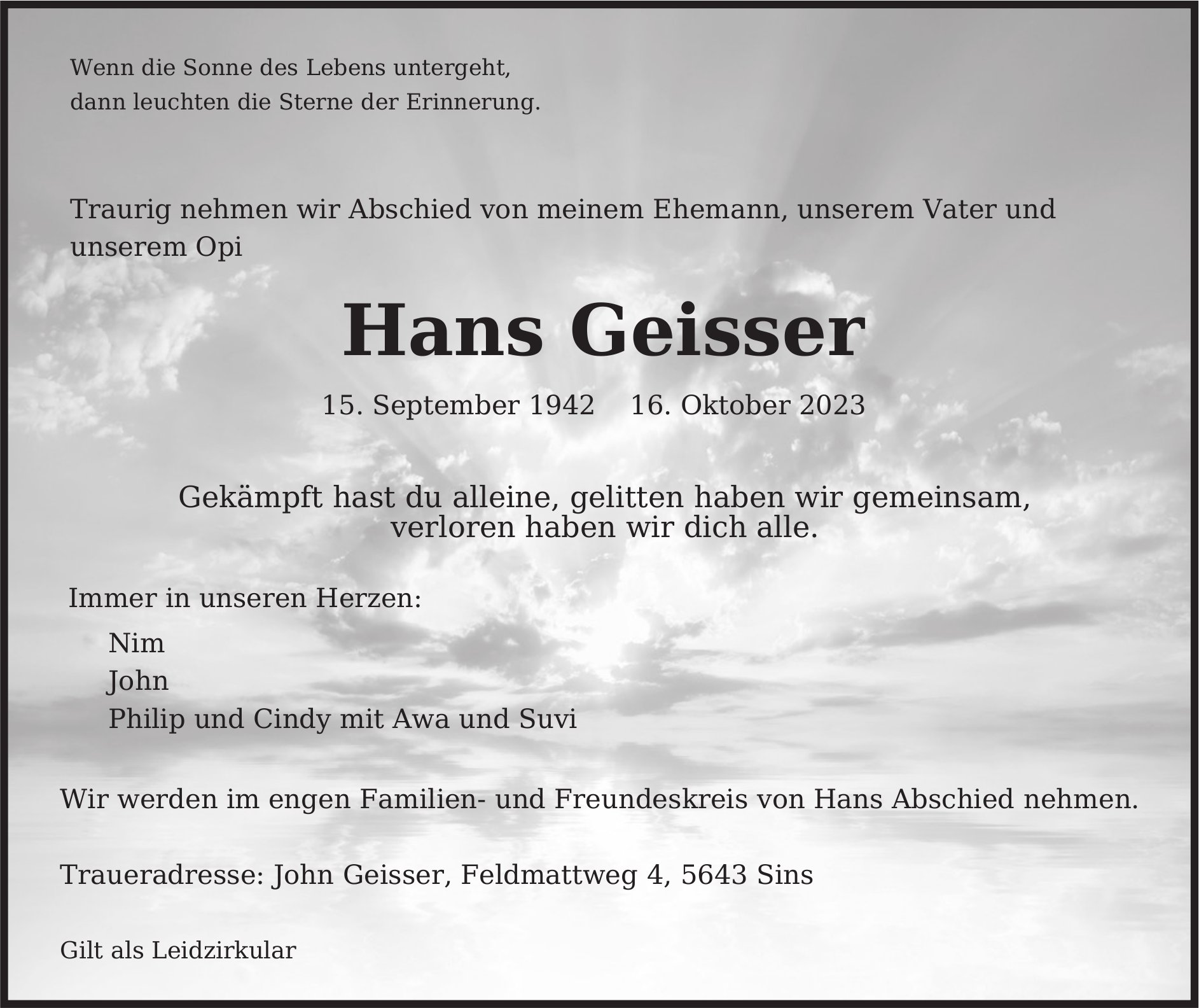 Geisser Hans, Oktober 2023 / TA