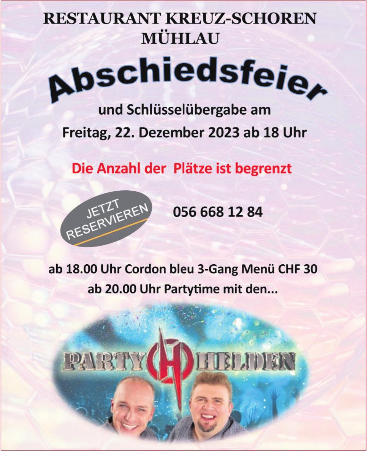 Restaurant Kreuz-Schoren, Mühlau - Abschiedsfeier und Schlüsselübergabe, 22. Dezember