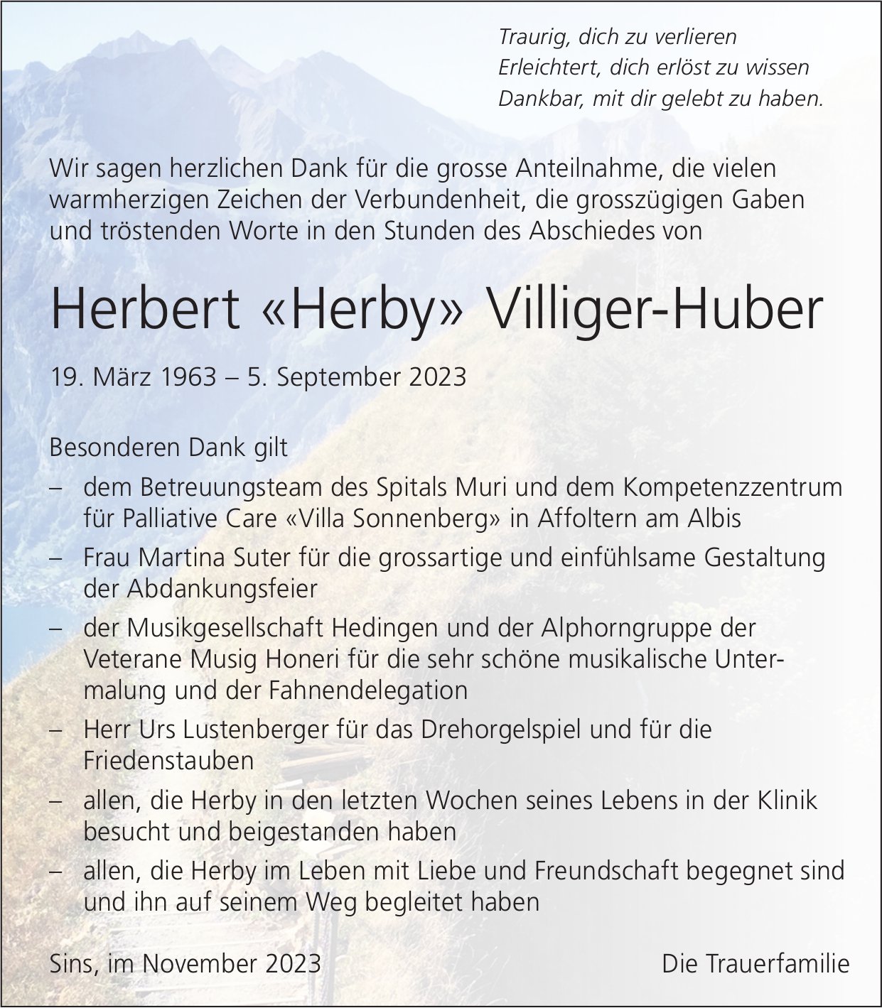 Villiger-Huber Herbert «Herby», im November 2023 / DS