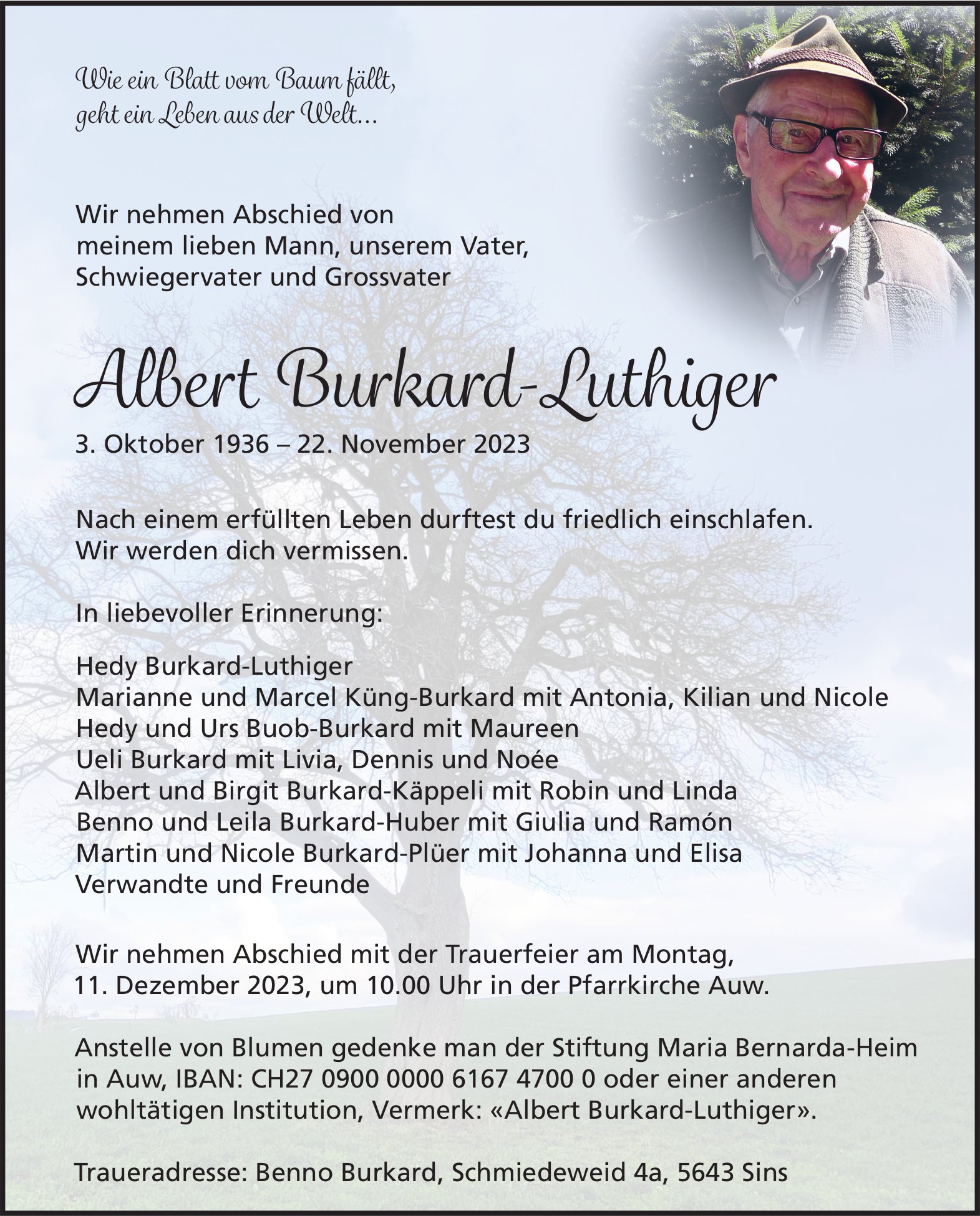 Burkard-Luthiger Albert, November 2023 / TA