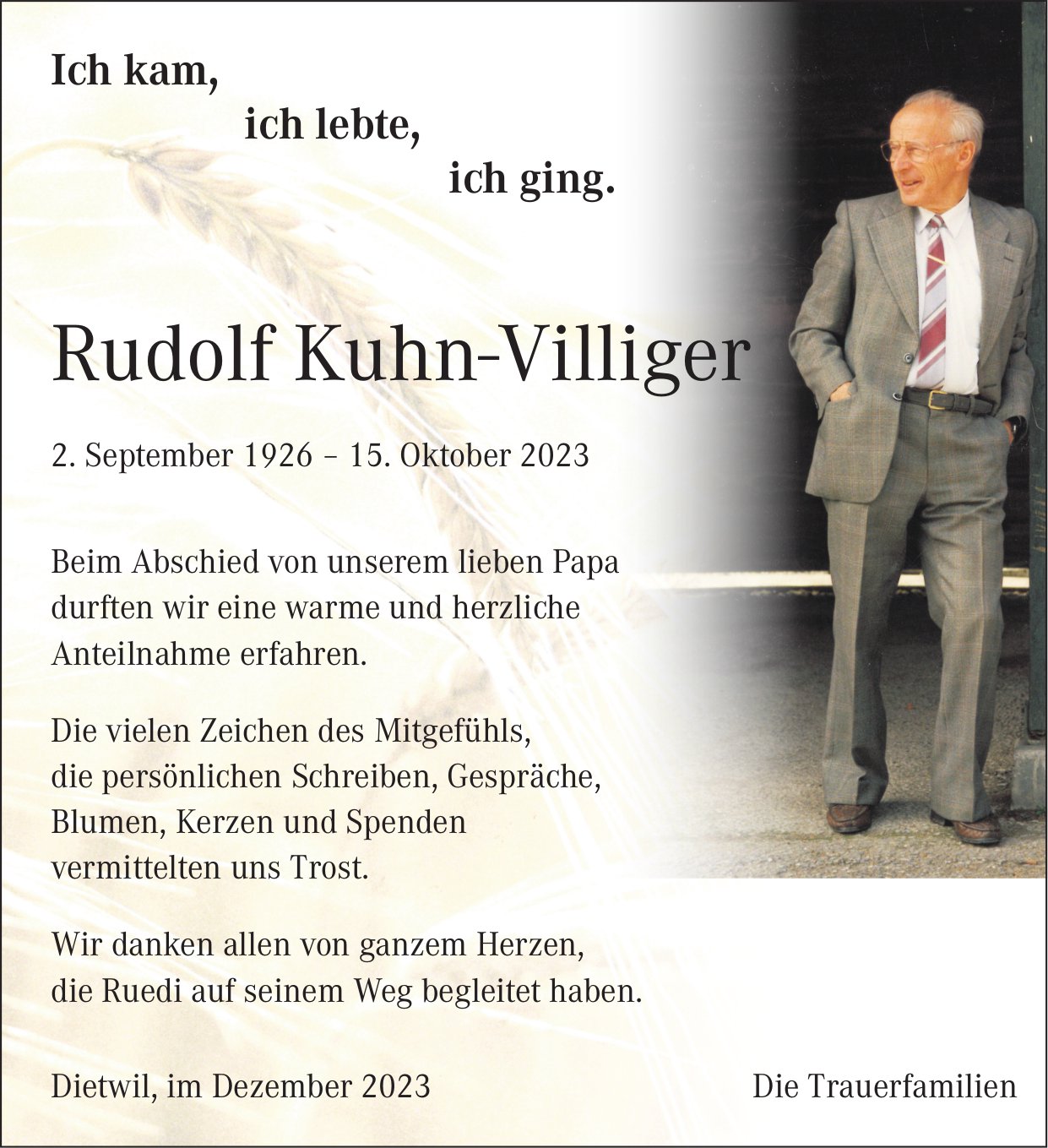 Rudolf Kuhn-Villiger, im Dezember 2023 / DS