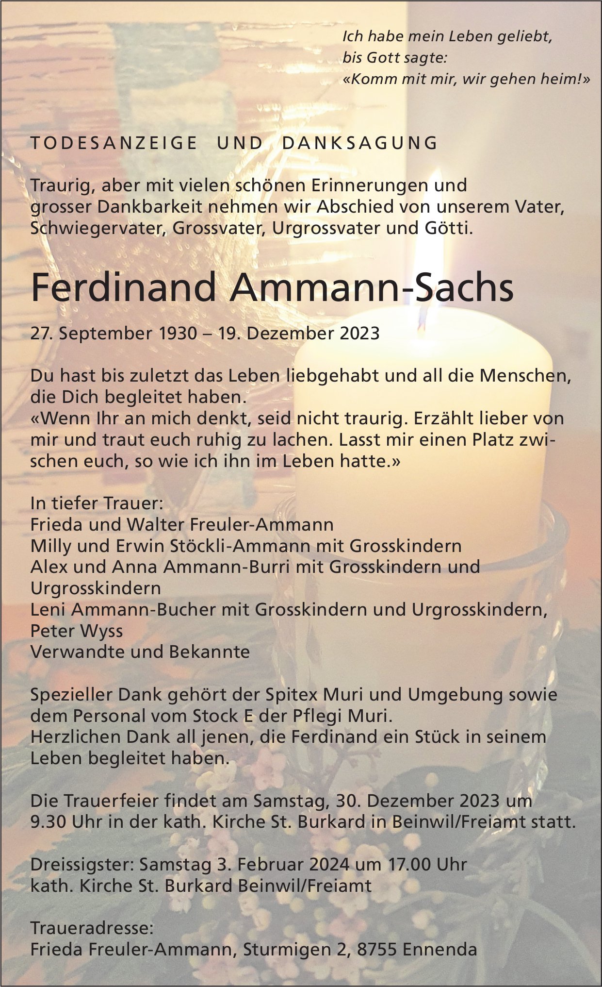 Ammann-Sachs Ferdinand, Dezember 2023 / TA