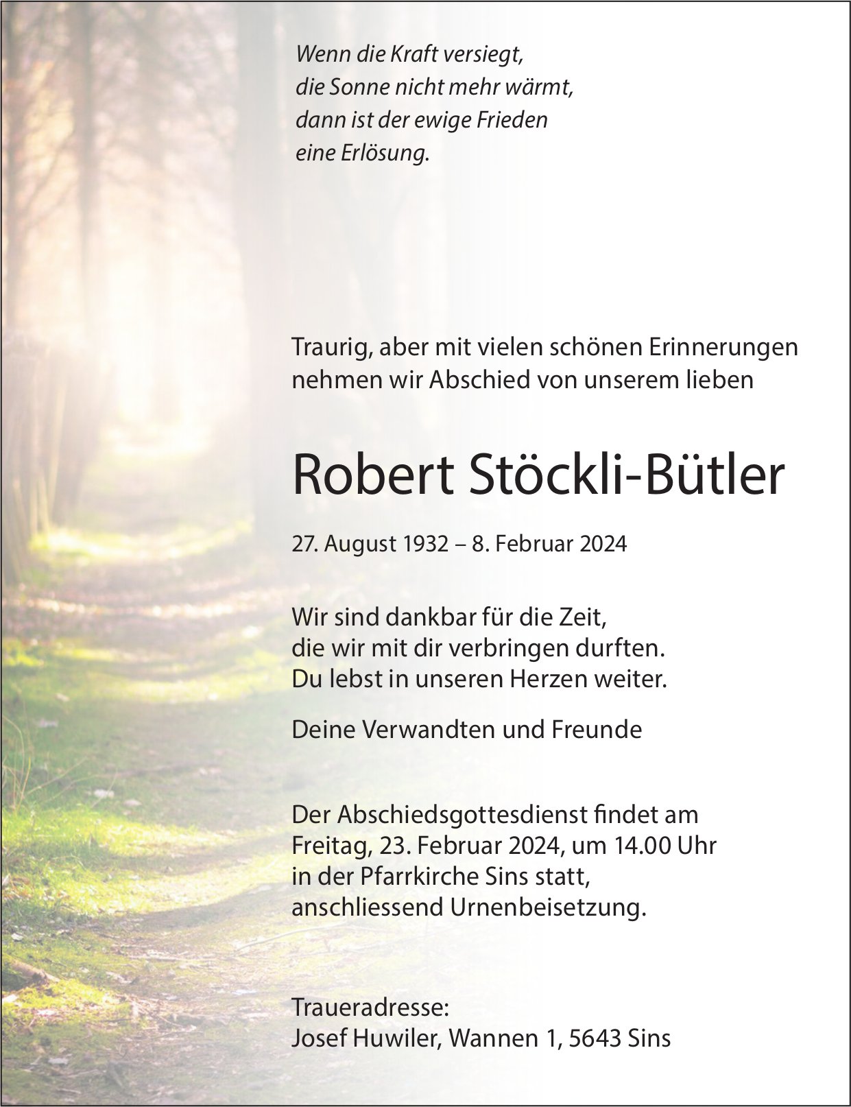 Stöckli-Bütler Robert, Februar 2024 / TA