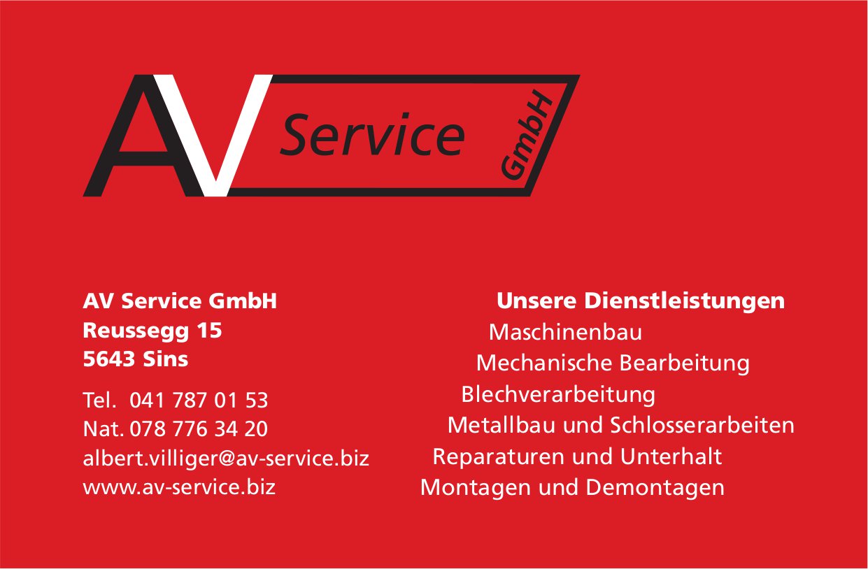 AV Service GmbH, Sins - Maschinenbau, Mechanische Bearbeitung,  Blechverarbeitung ...reuss