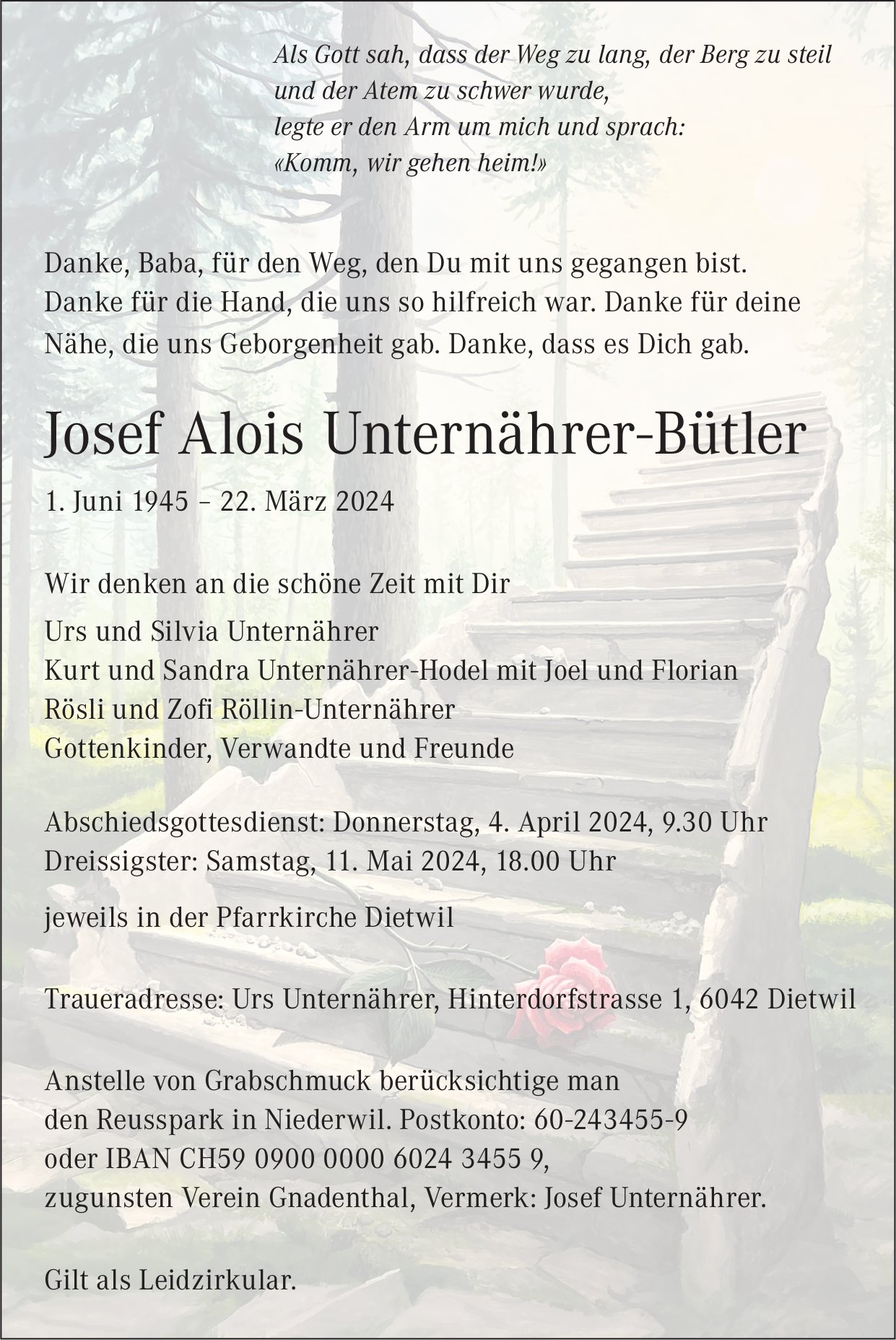Unternährer-Bütler Josef Alois, März 2024 / TA