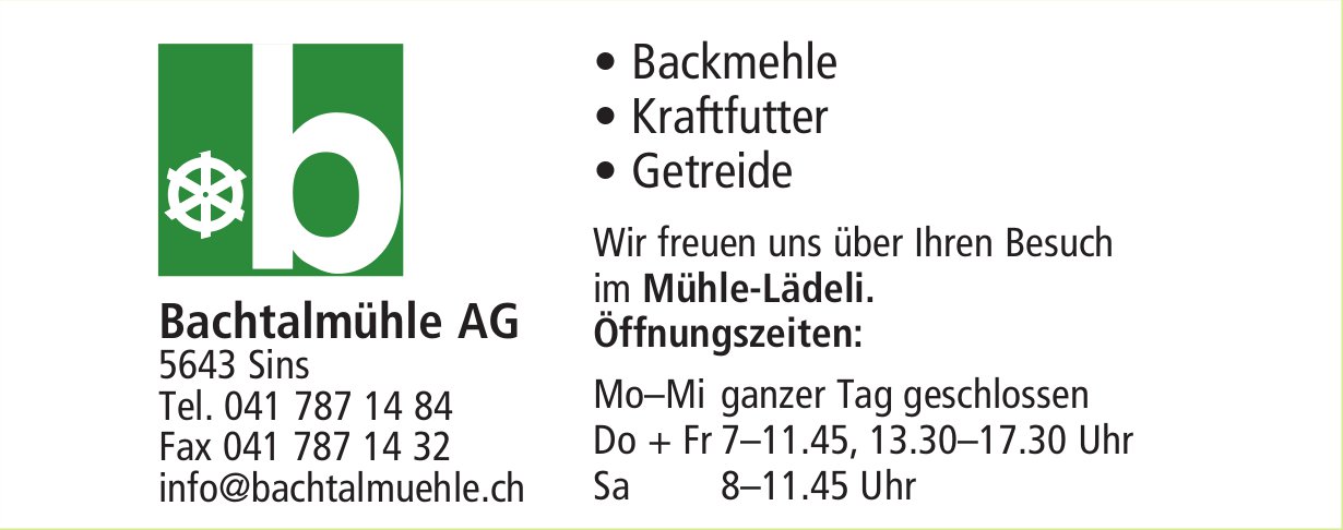Bachtalmühle AG, Sins - Backmehle, Kraftfutter,  Getreide