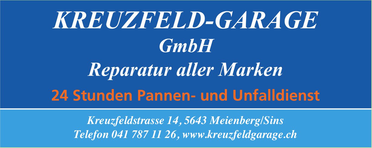 Kreuzfeld-Garage GmbH, Meienberg - 24 Stunden Pannen- und Unfalldienst