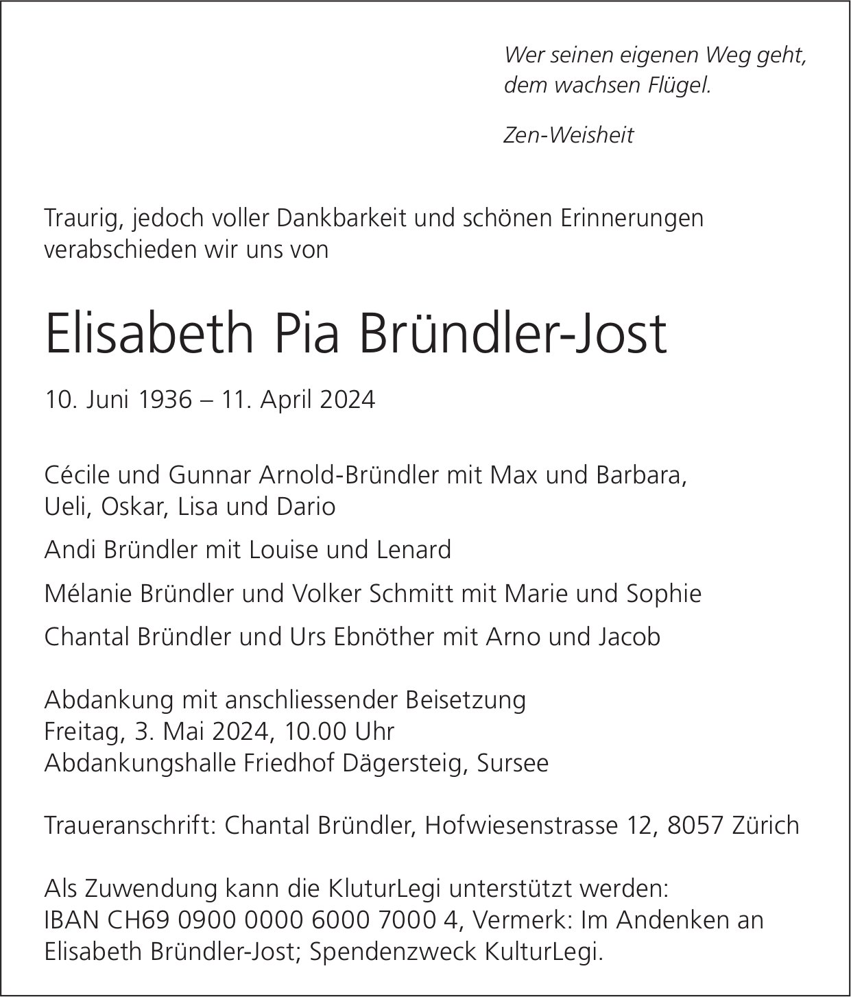 Bründler-Jost Elisabeth Pia, April 2024 / TA