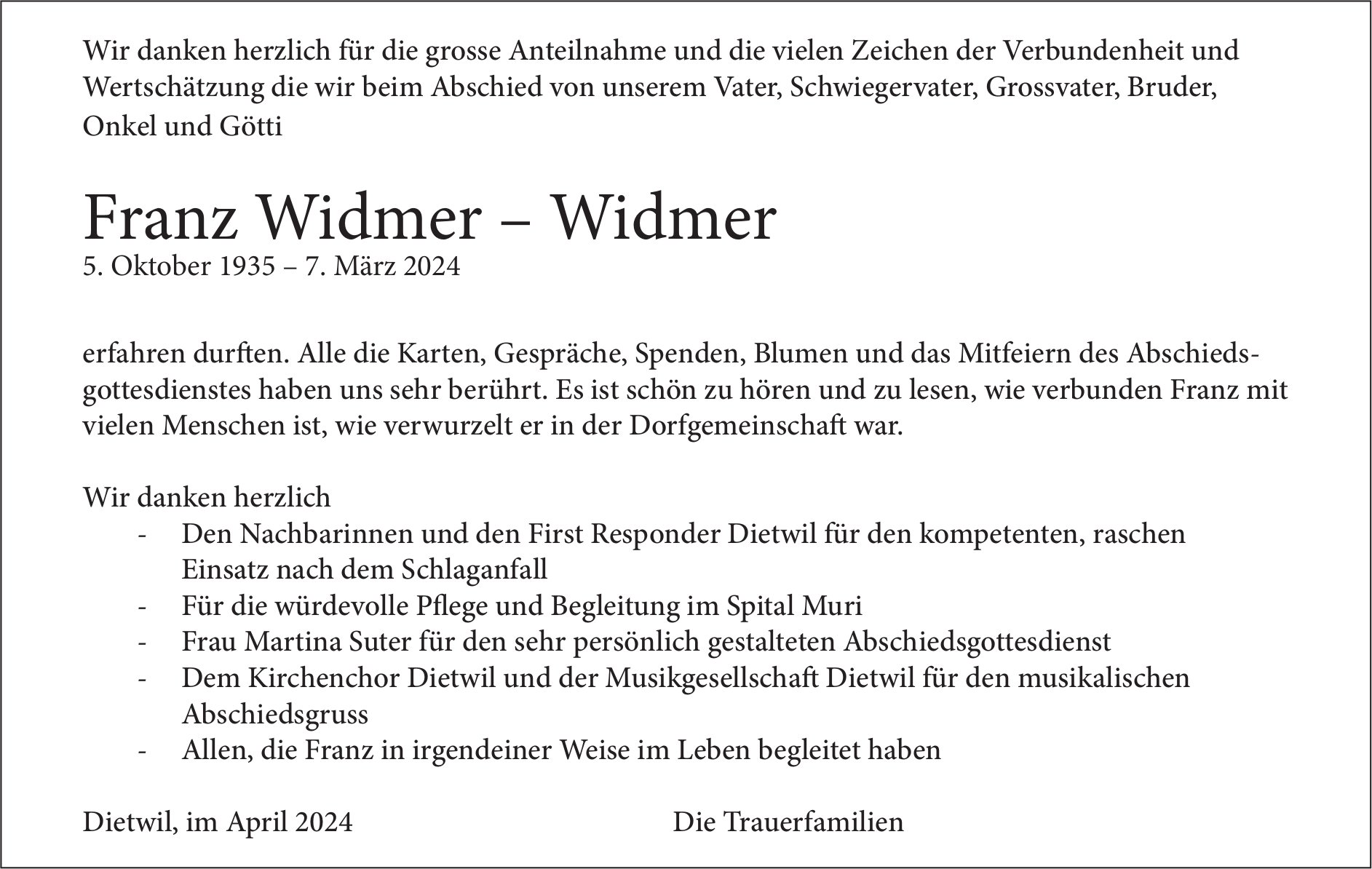 Widmer–Widmer Franz, im April 2024 / DS
