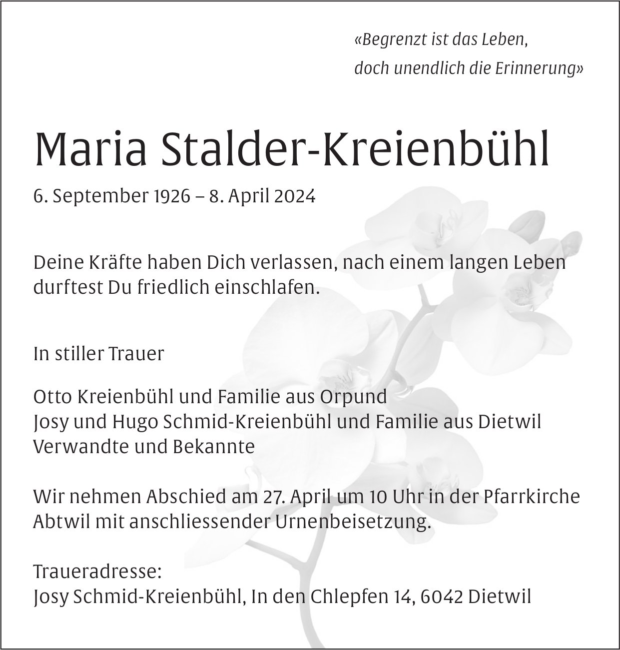 Stalder-Kreienbühl Maria, April 2024 / TA