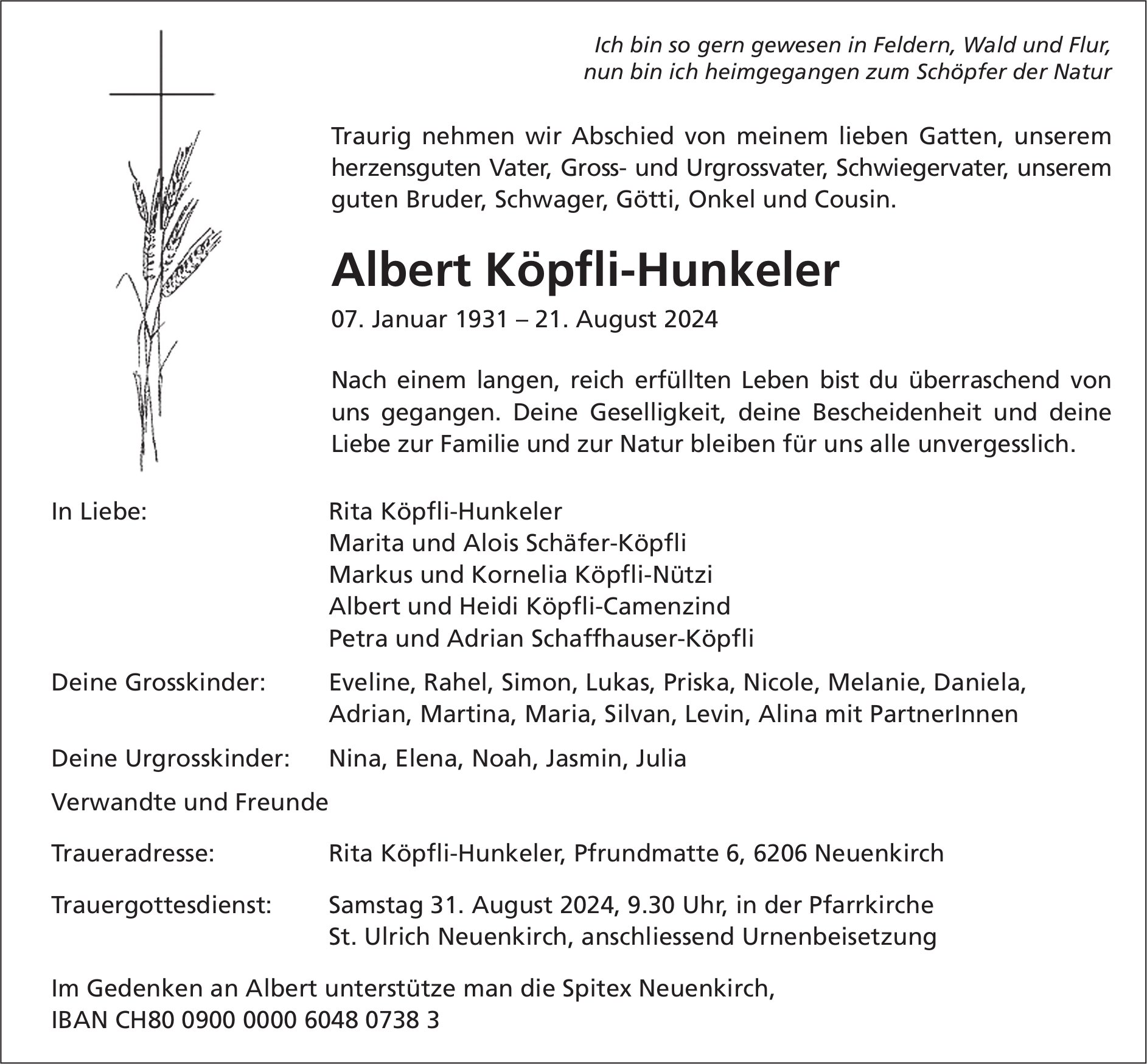 Köpfli-Hunkeler Albert, August 2024 / TA