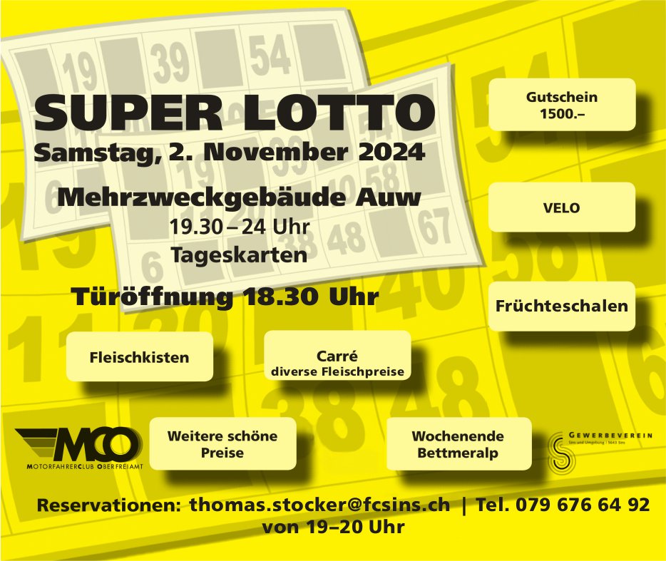 Super-Lotto, 2. November, Mehrzweckgebäude, Auw