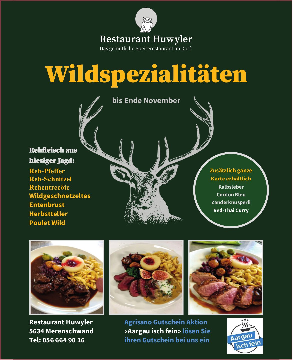 Restaurant Huwyler, Merenschwand - Wildspezialitäten