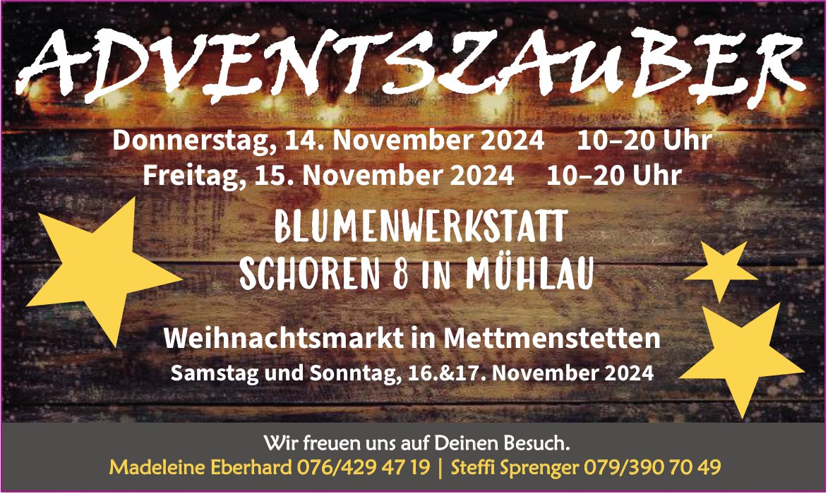 Blumenwerkstatt, Mettmenstetten - Adventszauber, 14. und 15. November