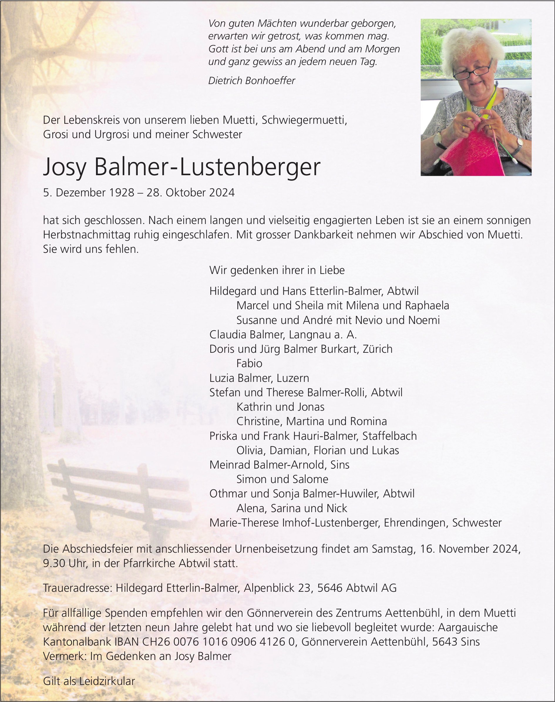 Balmer-Lustenberger Josy, Oktober 2024 / TA