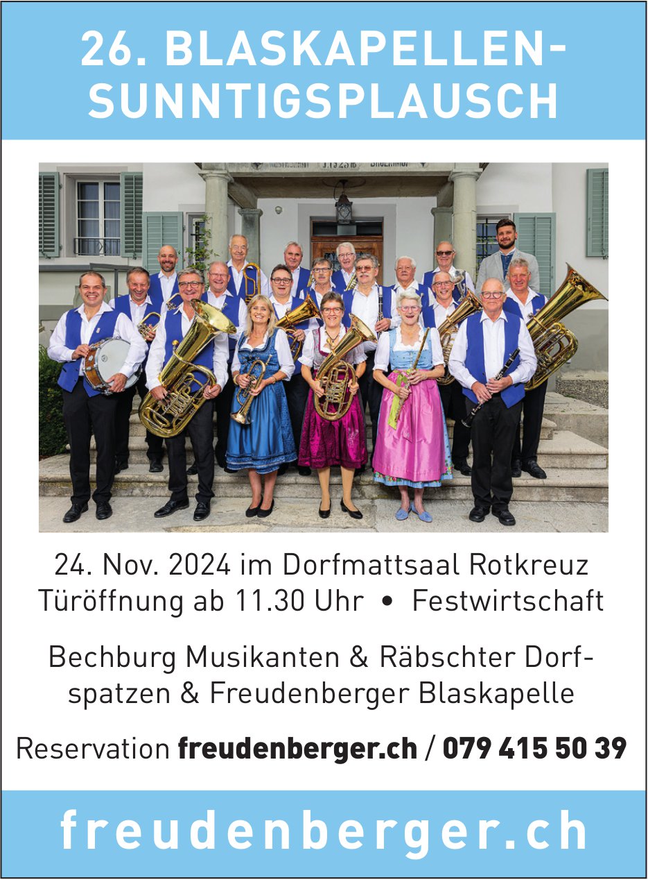 26. Blaskapellen-Sunntigsplausch, 24. November, Dorfmattsaal, Rotkreuz