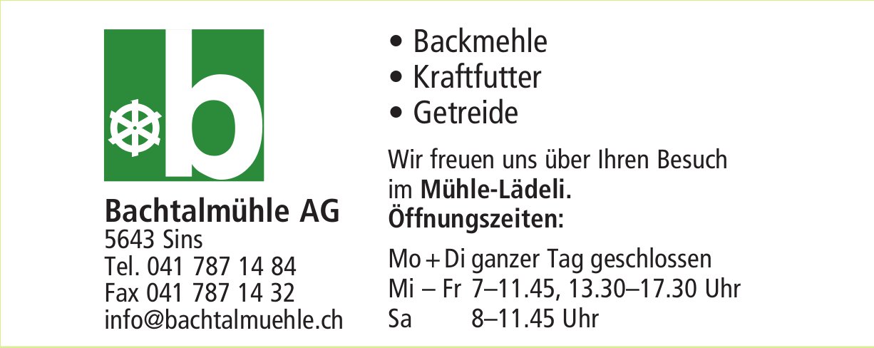 Bachtalmühle AG, Sins - Backmehle, Kraftfutter,  Getreide