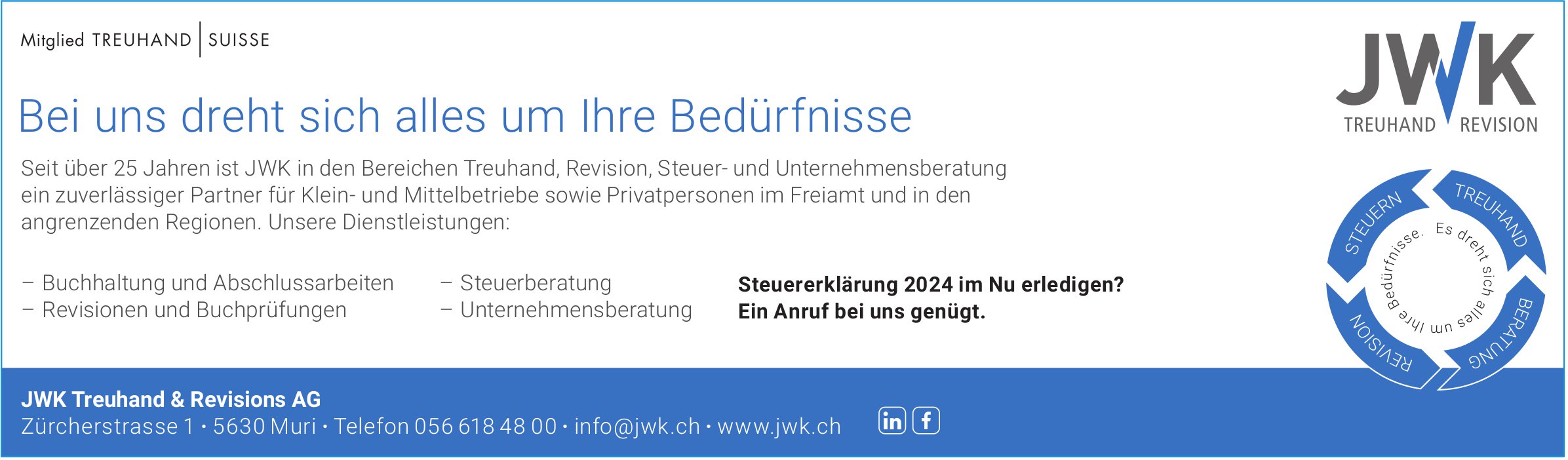 JWK Treuhand & Revisions AG, Muri - Steuererklärung 2024 im Nu erledigen