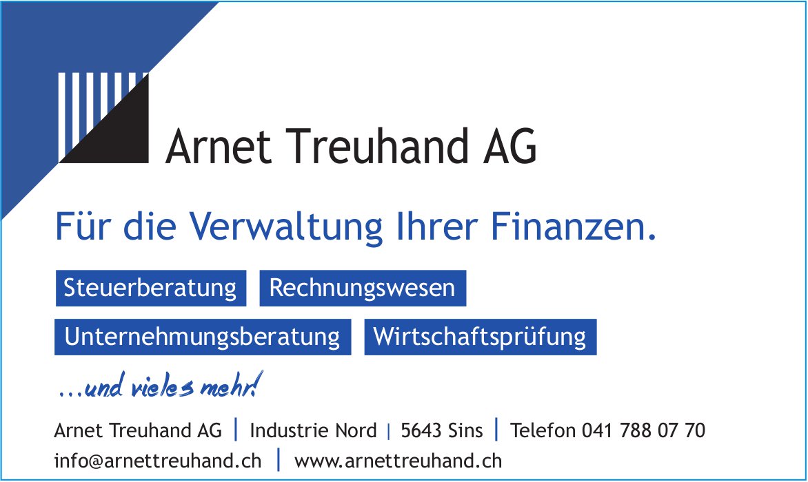 Arnet Treuhand AG, Sins - Für die Verwaltung Ihrer Finanzen.