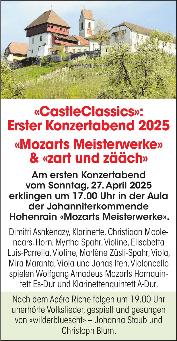 «CastleClassics», 27. April, Aula der Johanniterkommende Hohenrain