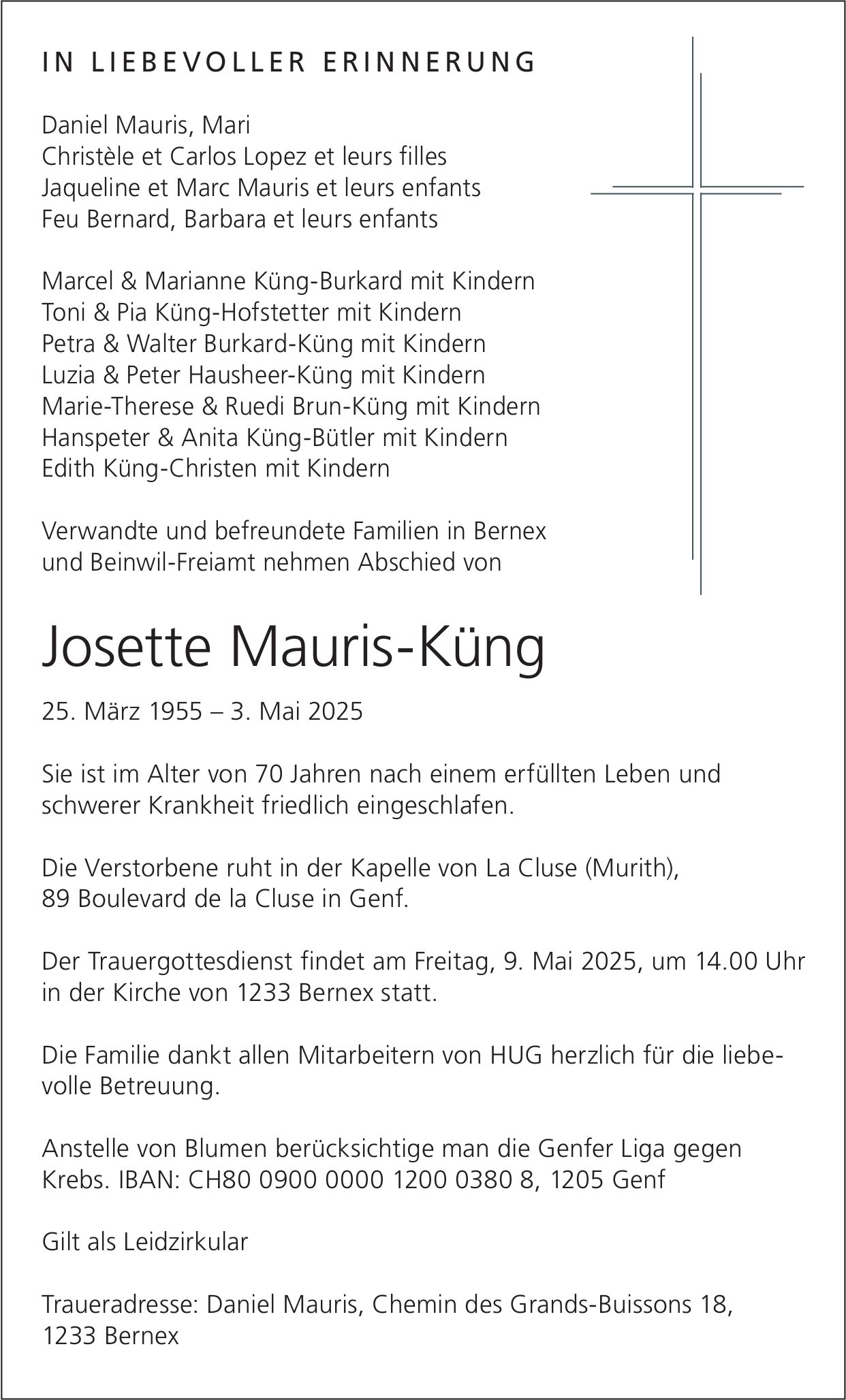 Mauris-Küng Josette, Mai 2025 / TA