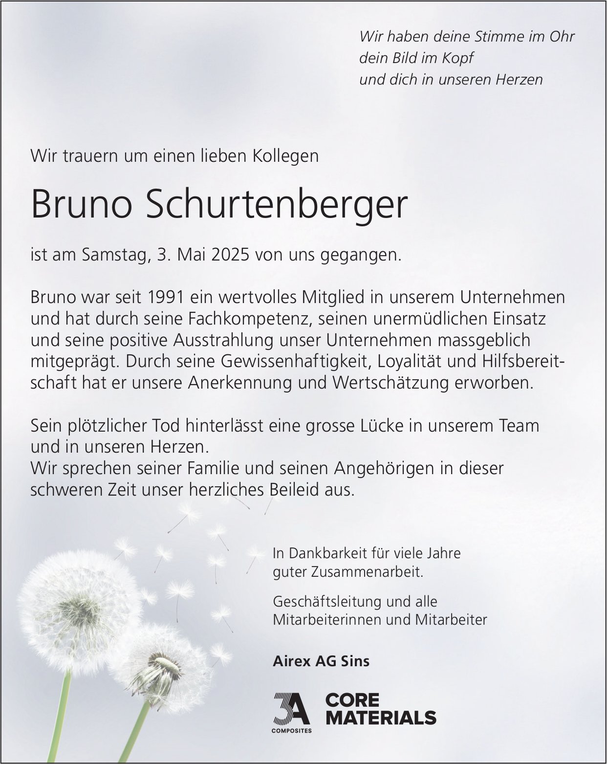 Schurtenberger Bruno, Mai 2025 / TA