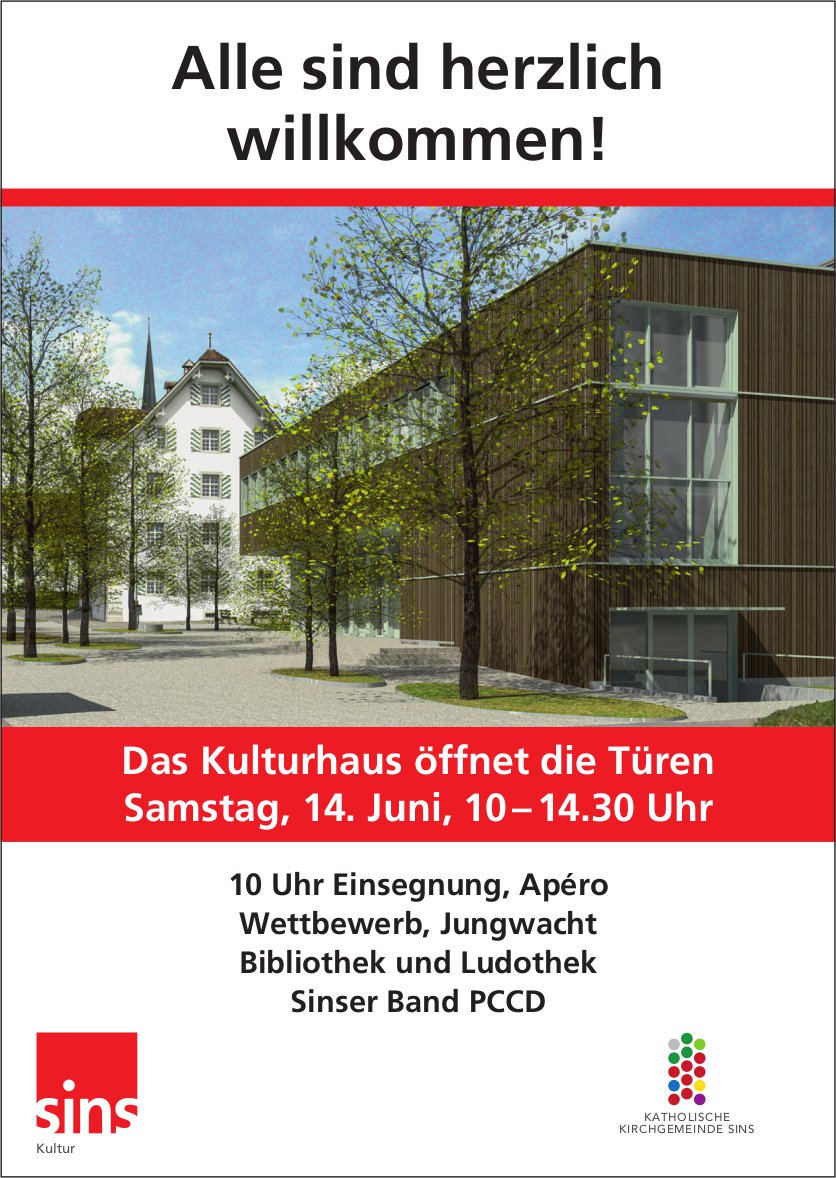 Tag der offenen Türen, 14. Juni, Kulturhaus, Sins