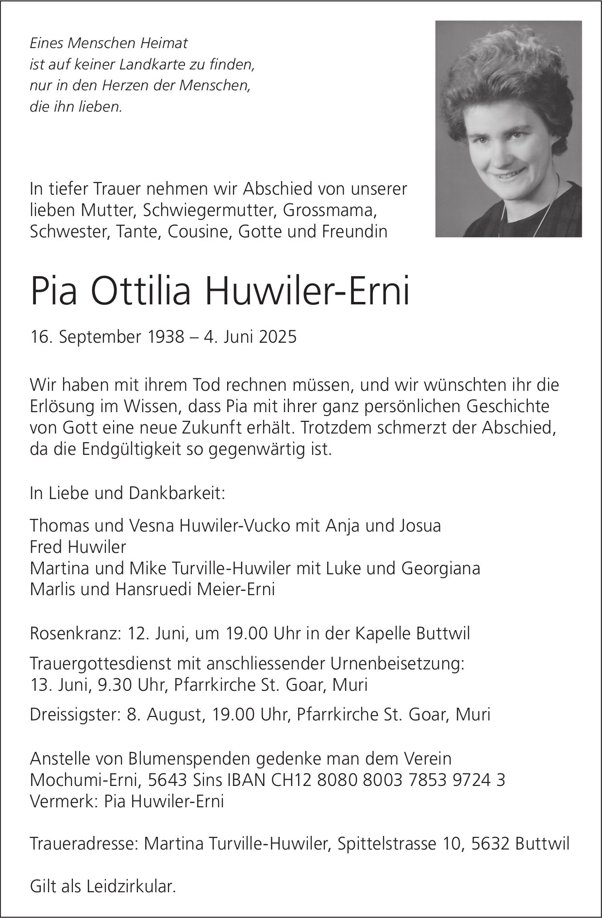 Huwiler-Erni Pia Ottilia, Juni 2025 / TA