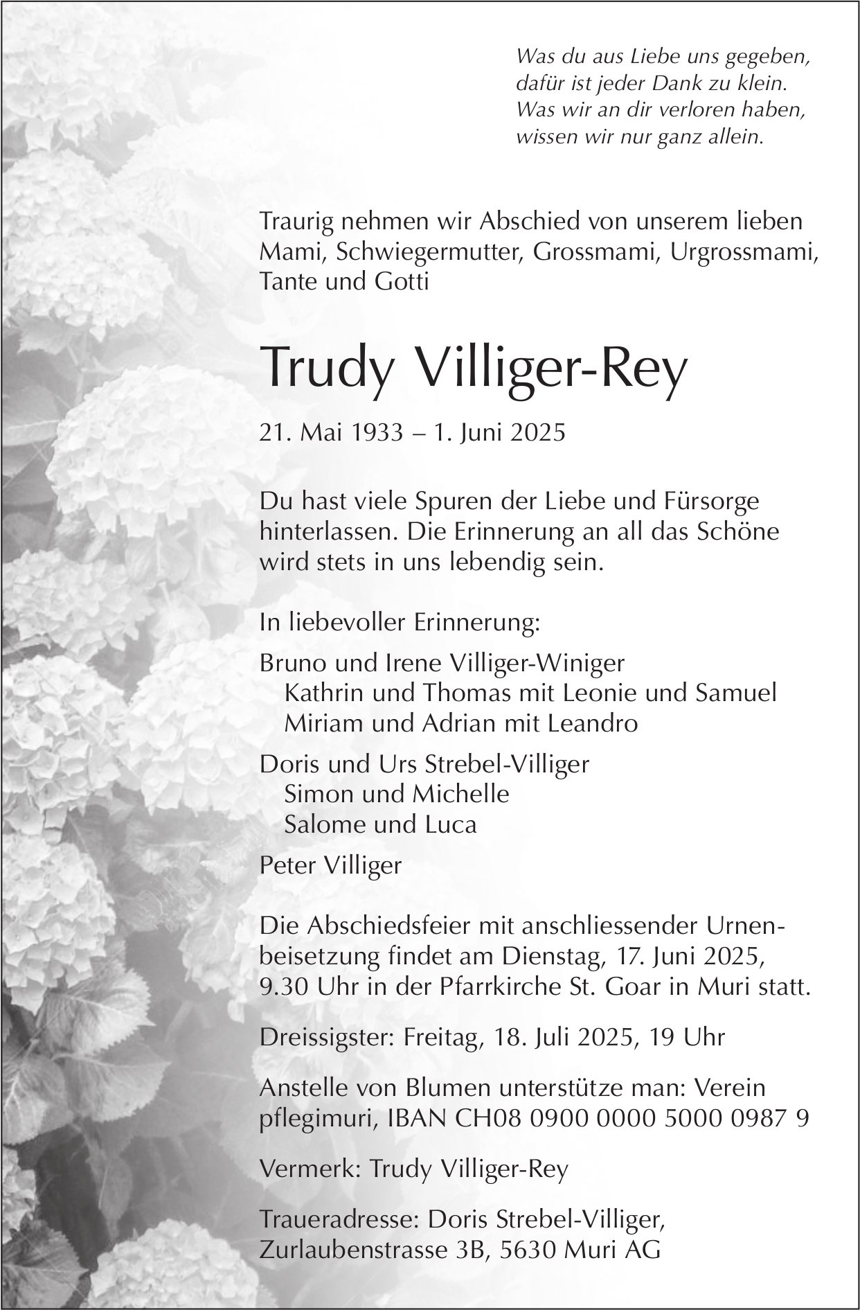 Villiger-Rey Trudy, Juni 2025 / TA