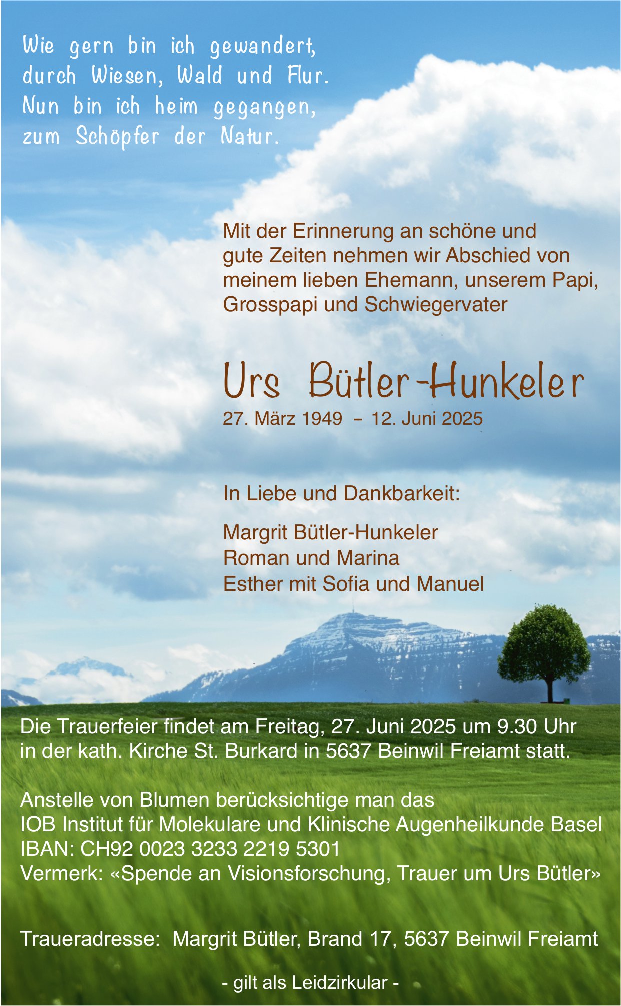 Bütler-Hunkeler Urs, Juni 2025 / TA