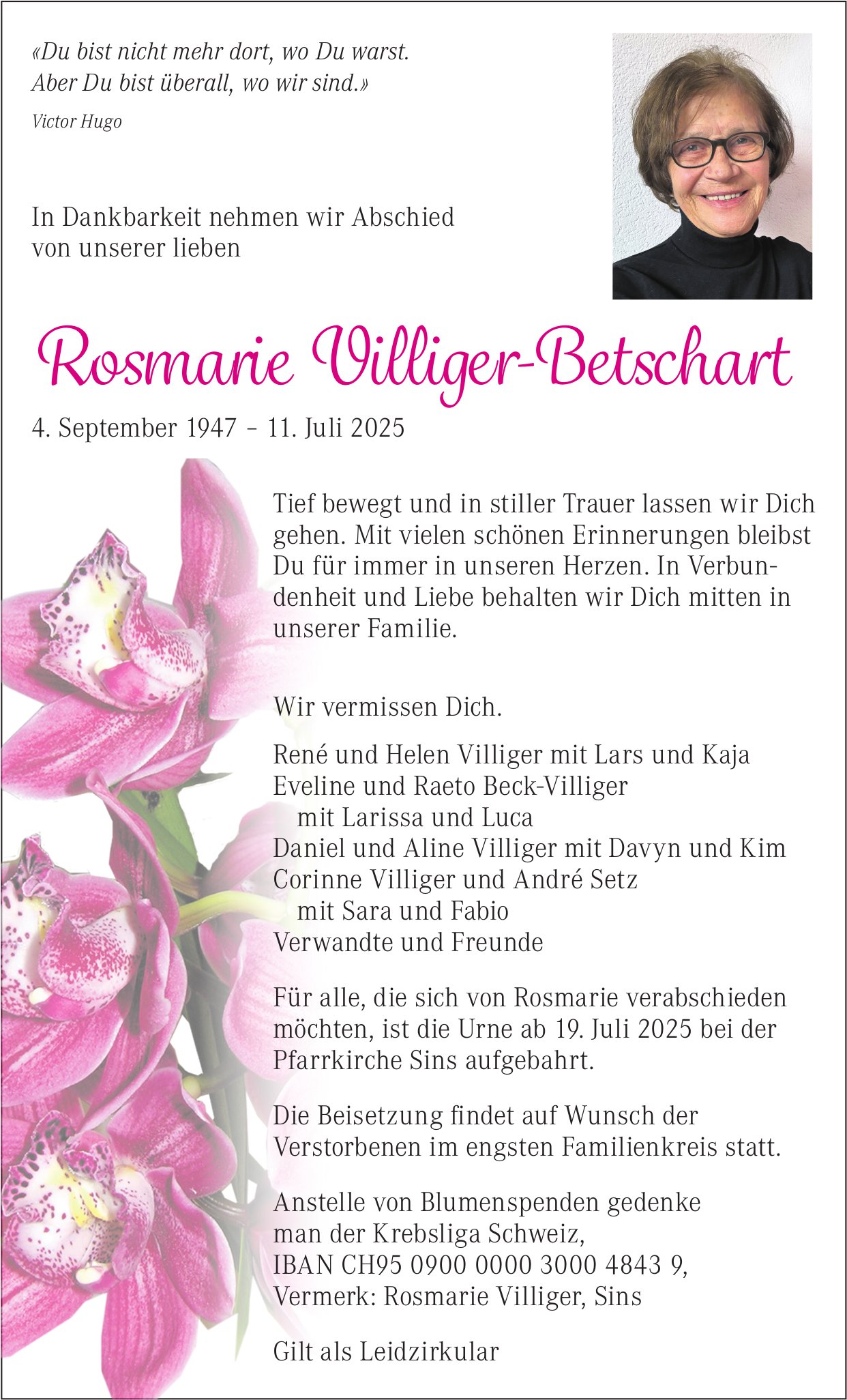 Villiger-Betschart Rosmarie, Juli 2025 / TA