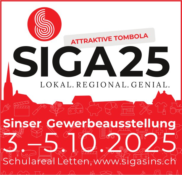 SIGA 25, Gewerbeausstellung, 3. bis 5. Oktober, Schulareal Letten, Sins