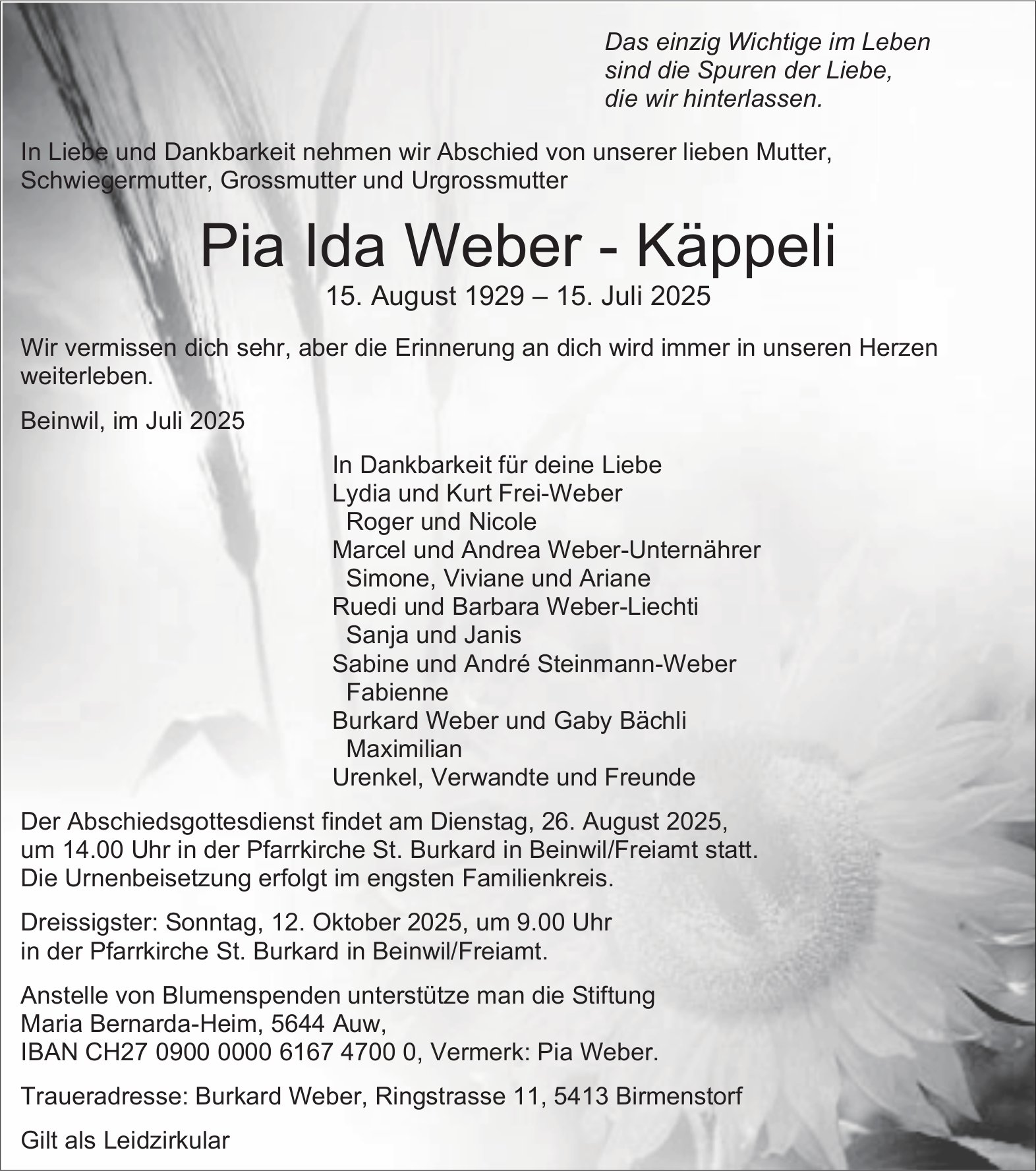 Weber - Käppeli Pia Ida, Juli 2025 / TA