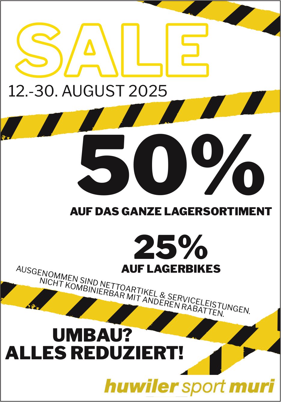 huwiler sport muri, 50% auf das ganze Lagersortiment / 25% auf Lagerbikes